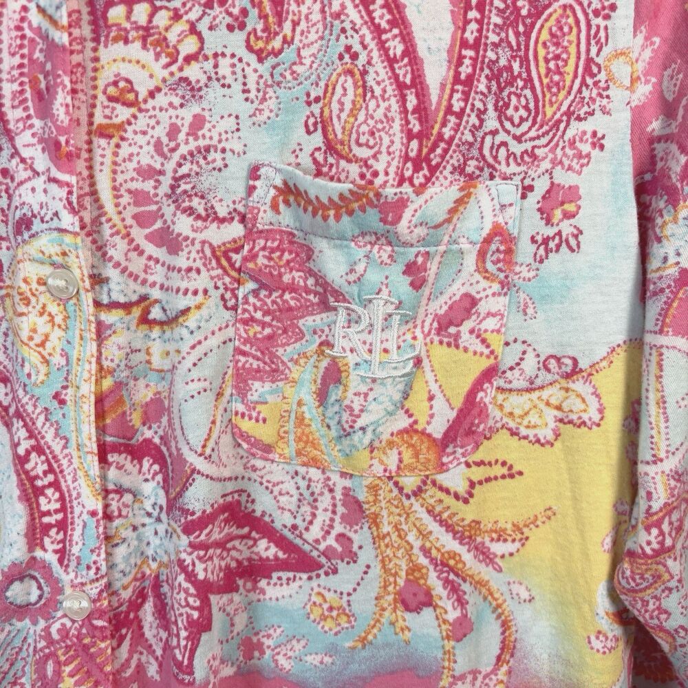 Lauren Ralph Lauren NightShirt Womens XL Paisley 3/4 Sleeve Button Loungewear - Picture 2 of 5